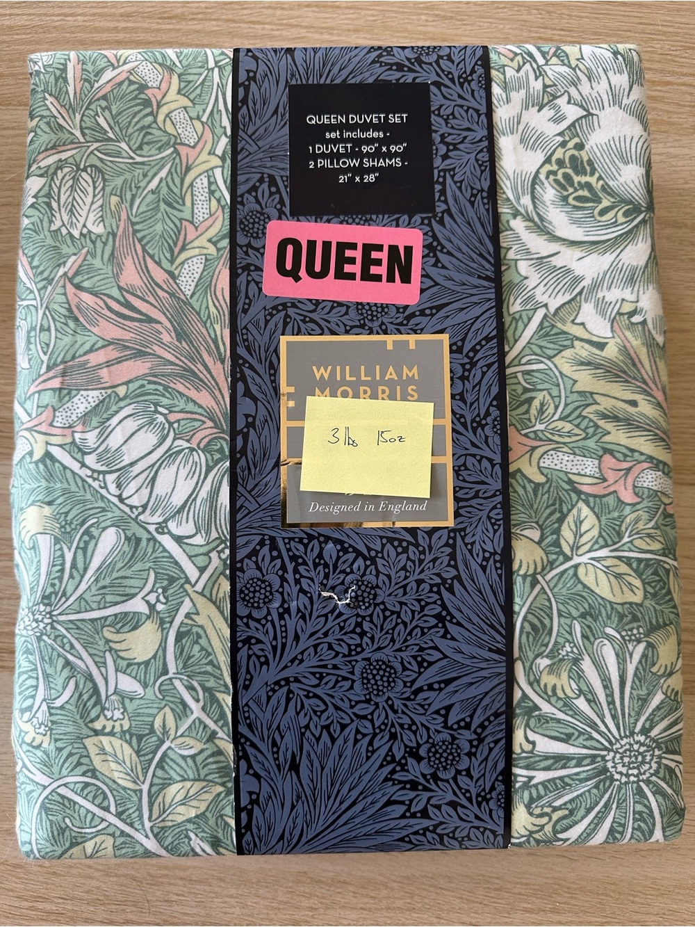 Morris & Co. Queen Duvet Set in Green and Pink Floral